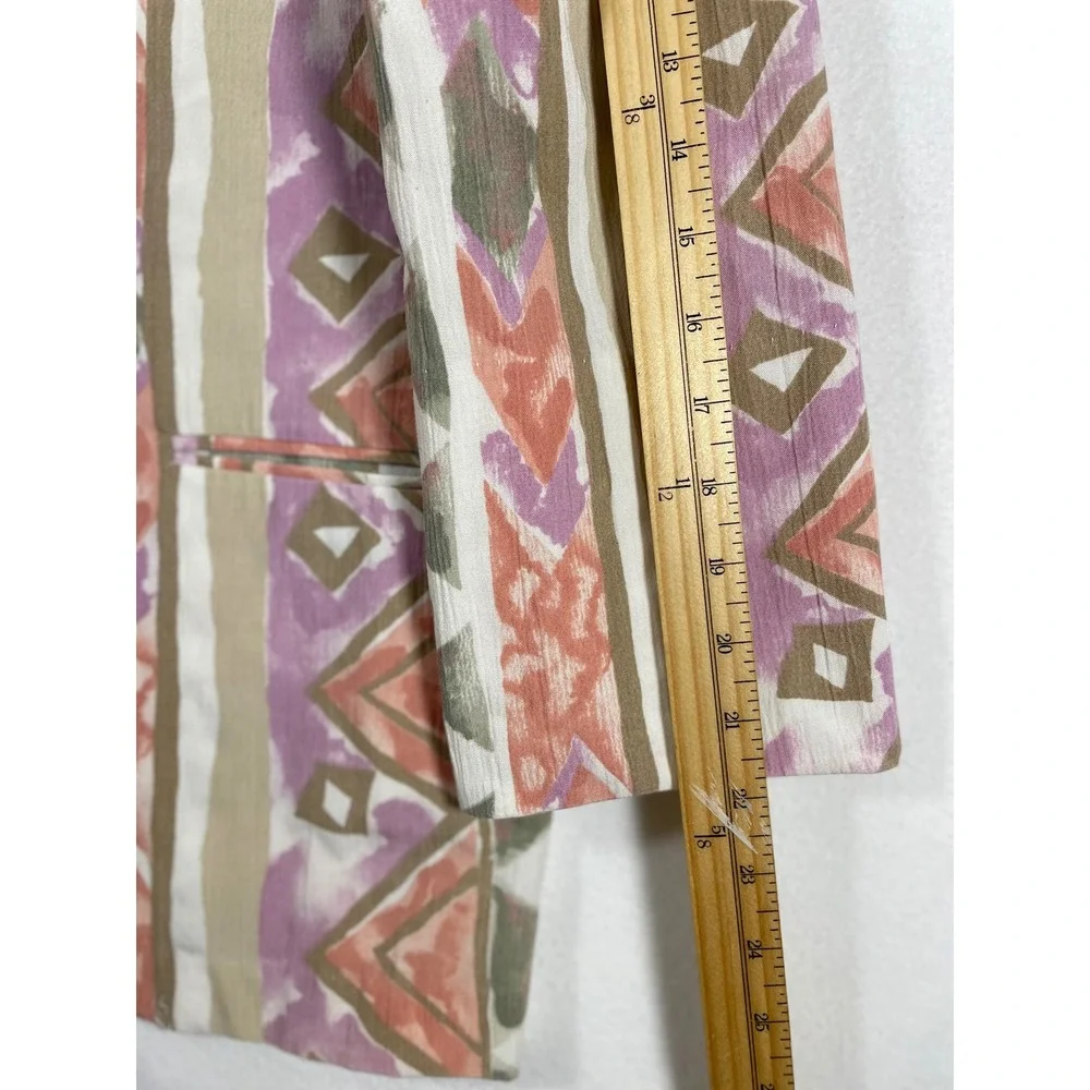 Toni Garment Women Blazer Abstract Print Vintage 80s Shoulder Pads Career Medium